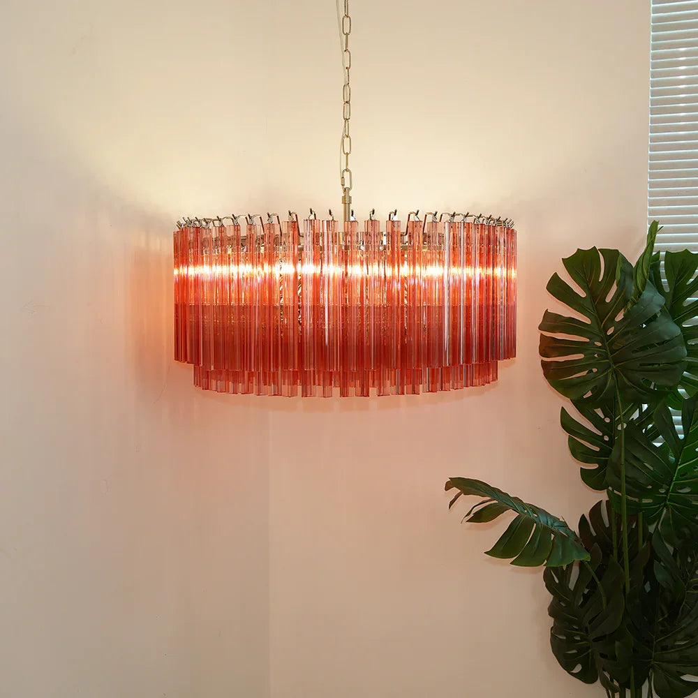 Round Pink Prism Chandelier - view 2 | Metavaya