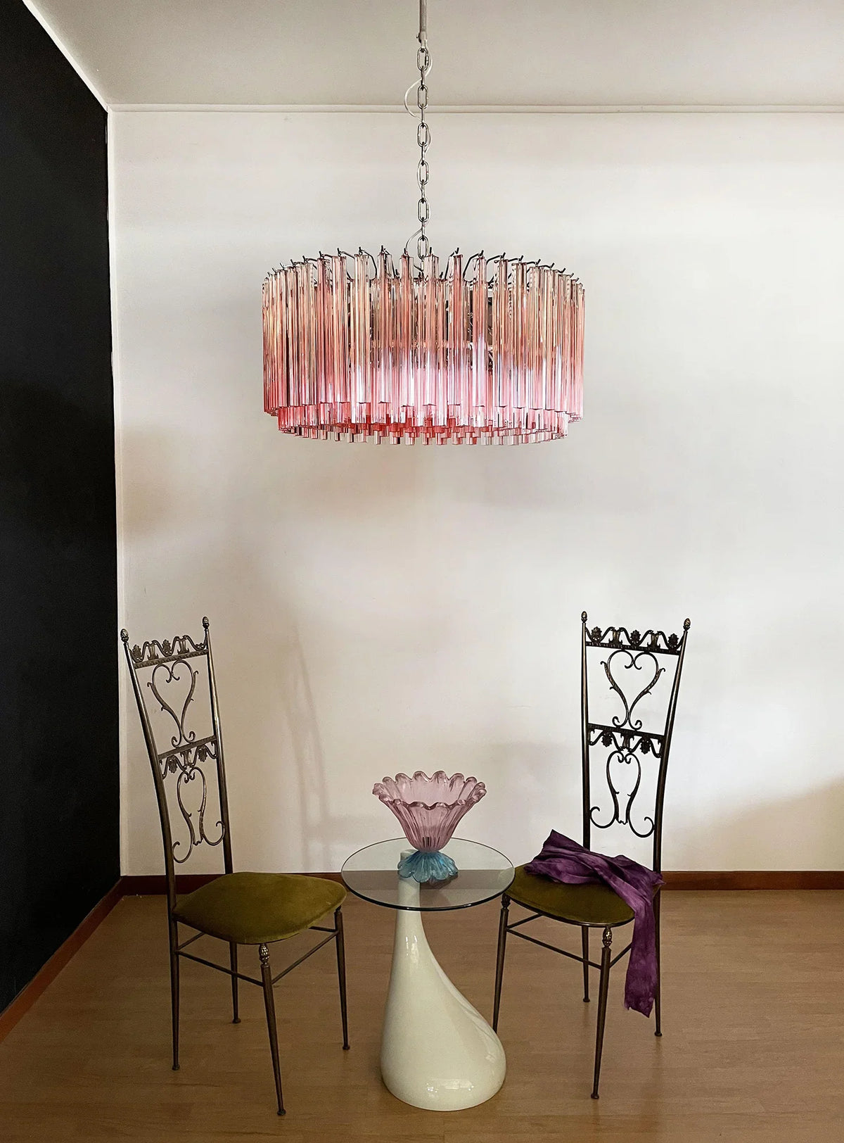 Round Pink Prism Chandelier - view 4 | Metavaya