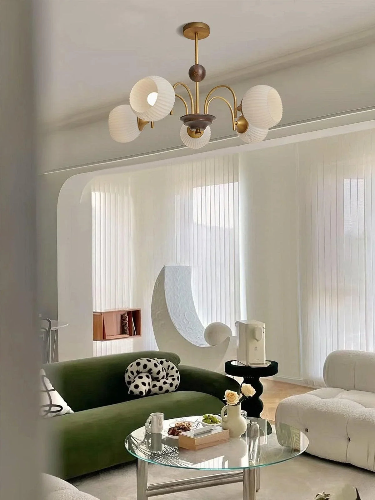 Metavaya Chandelier Sculptural Glass Ribbed Chandelier