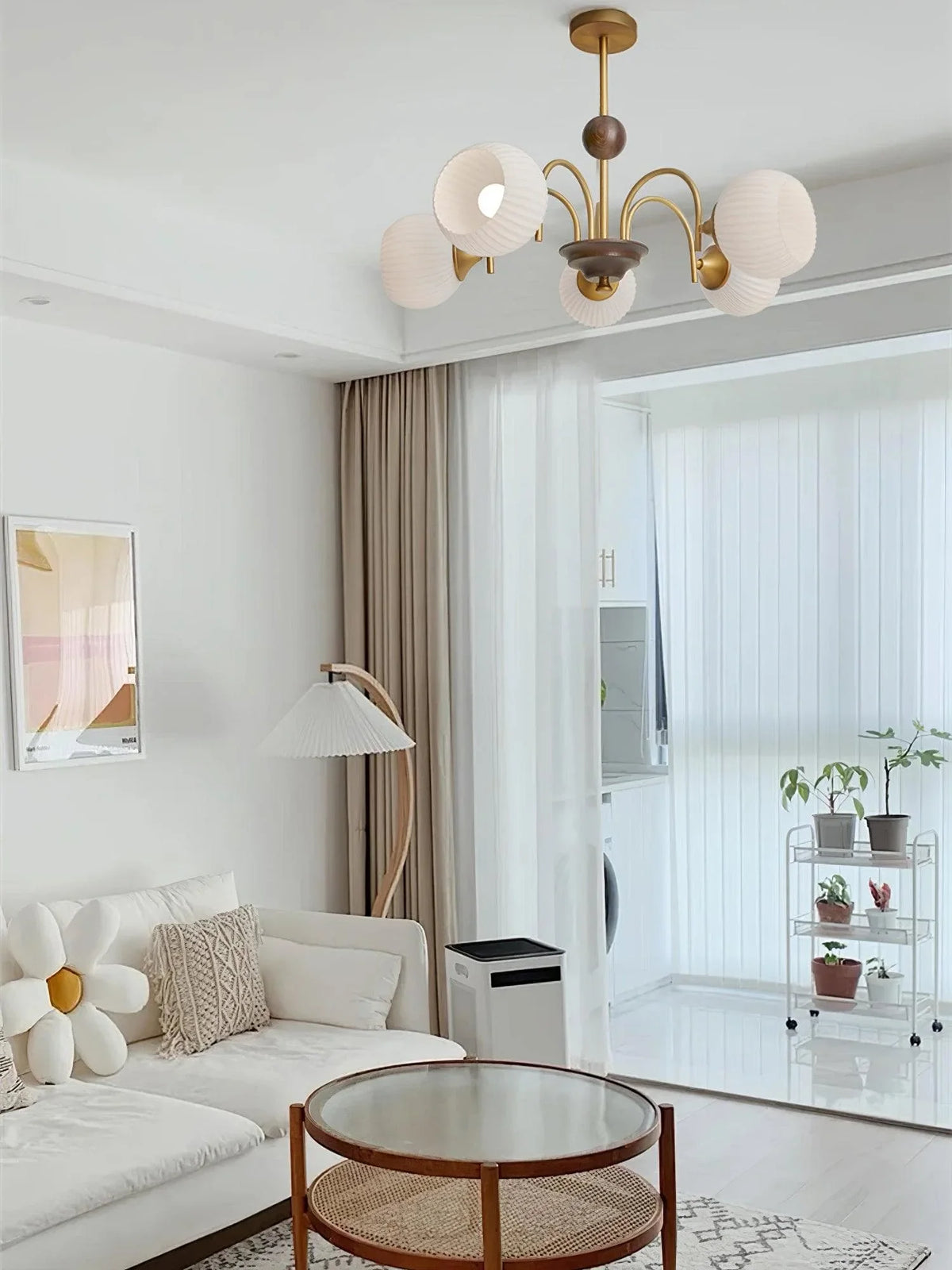 Metavaya Chandelier Sculptural Glass Ribbed Chandelier