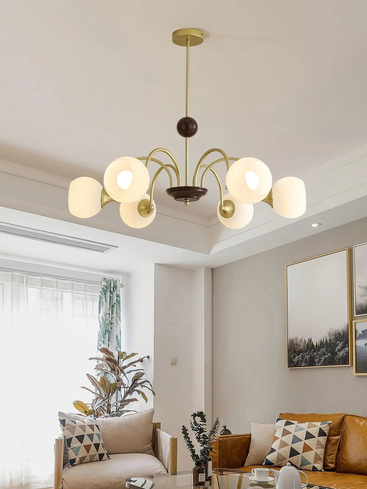 Metavaya Chandelier Sculptural Glass Ribbed Chandelier