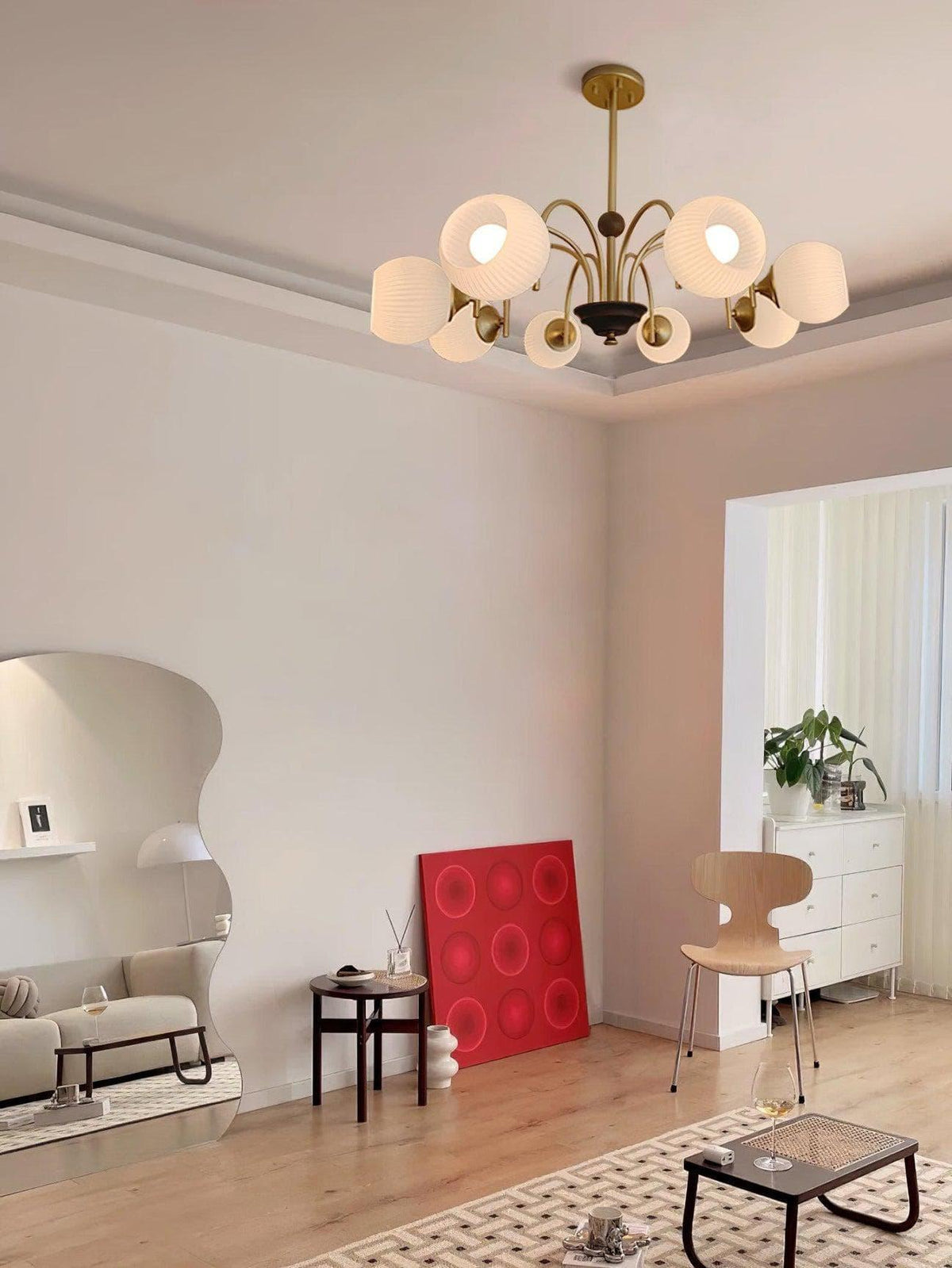 Metavaya Chandelier Sculptural Glass Ribbed Chandelier