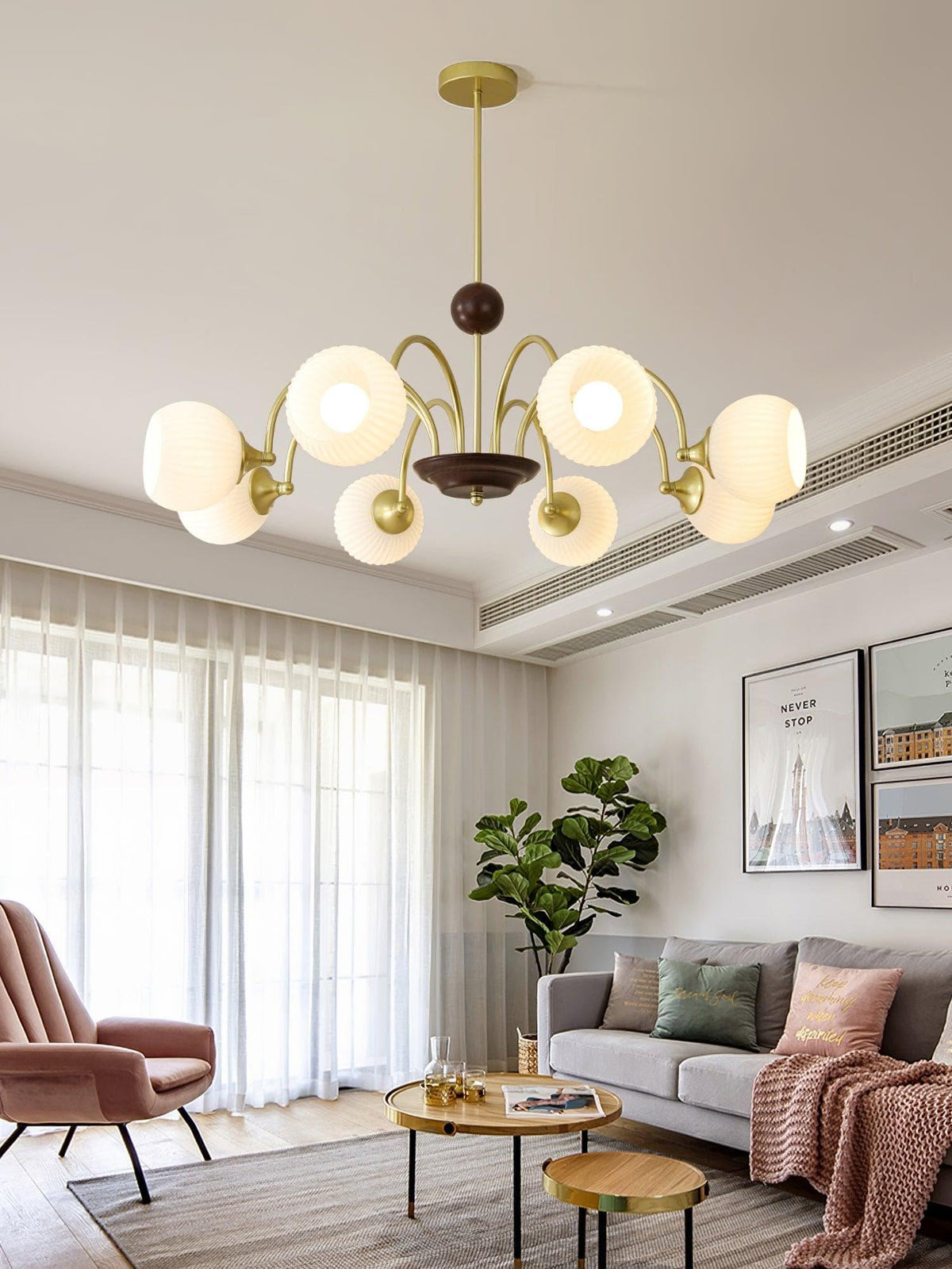 Metavaya Chandelier Sculptural Glass Ribbed Chandelier