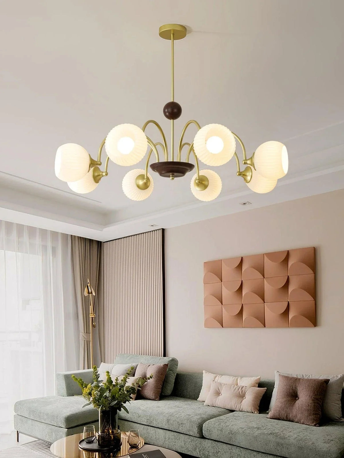 Metavaya Chandelier Sculptural Glass Ribbed Chandelier