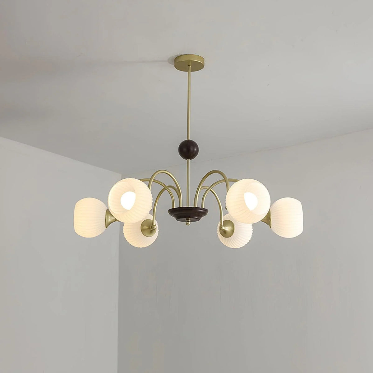 Metavaya Chandelier 6 heads Size: Dia 85cm x H 33cm / ∅ 33.5″ x H 13″ / Gold Sculptural Glass Ribbed Chandelier 6938617790080 M2023101105-4