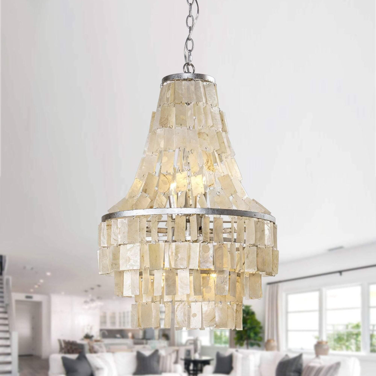 Metavaya Chandelier Dia 45cm x H 65cm / ∅ 17.7″ x H 25.6″ / Silver+White Skye Shell Chandelier 662668896885 M202405121-1 Skye Shell Chandelier- Buy online