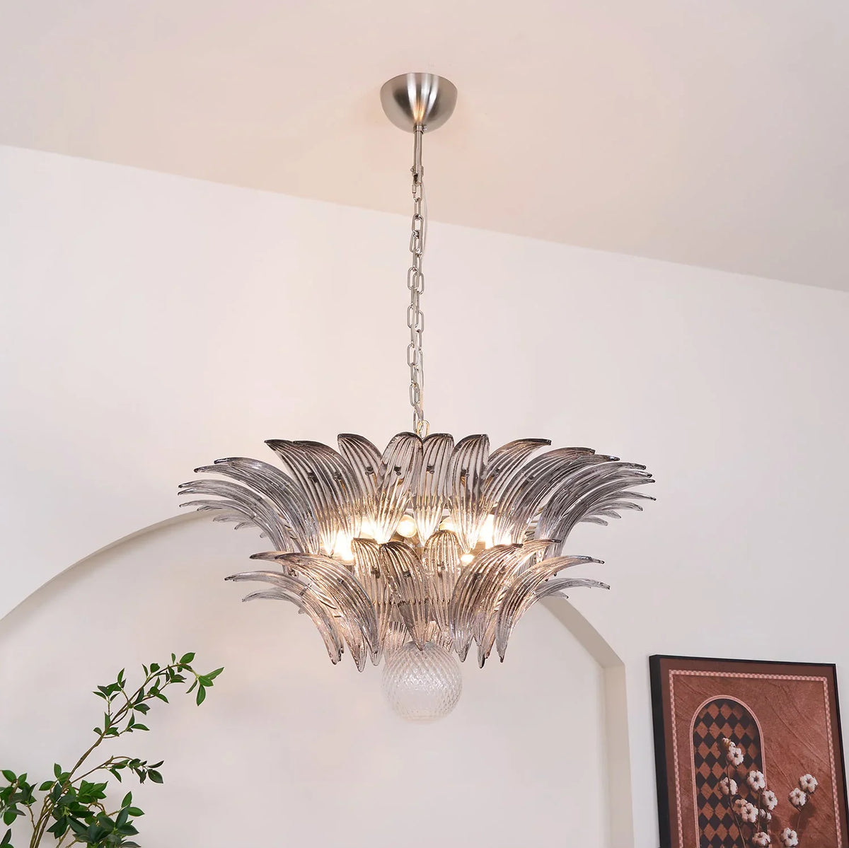 Smoked Glass Palmette Chandelier - view 3 | Metavaya