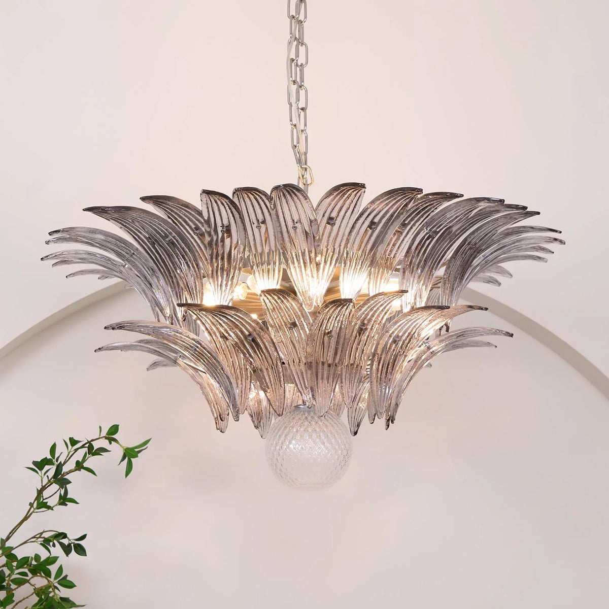 Smoked Glass Palmette Chandelier - view 4 | Metavaya