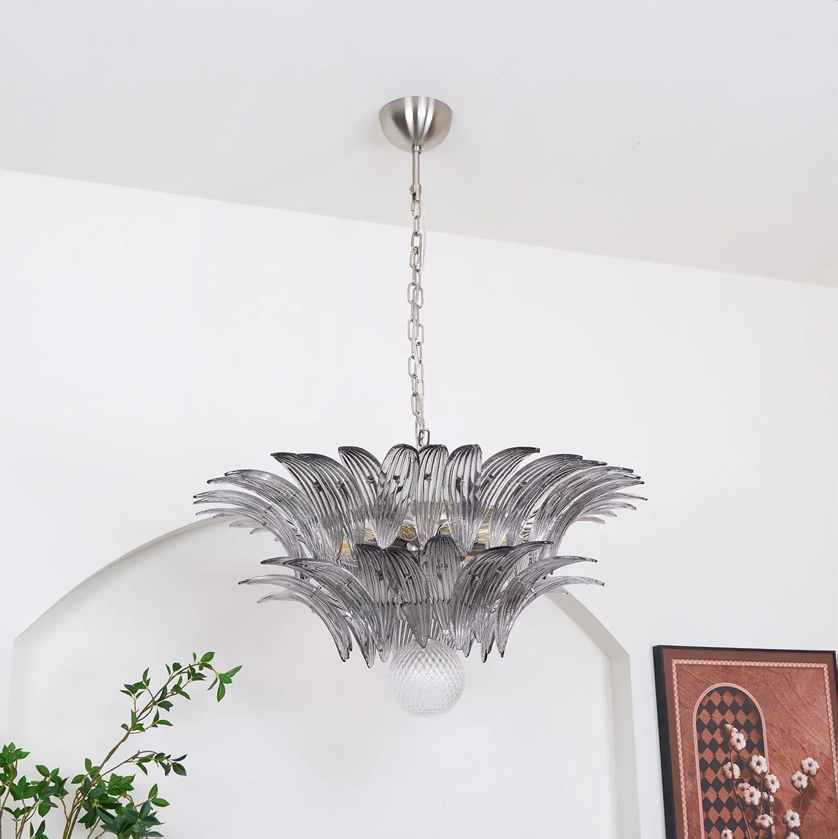 Smoked Glass Palmette Chandelier - view 5 | Metavaya