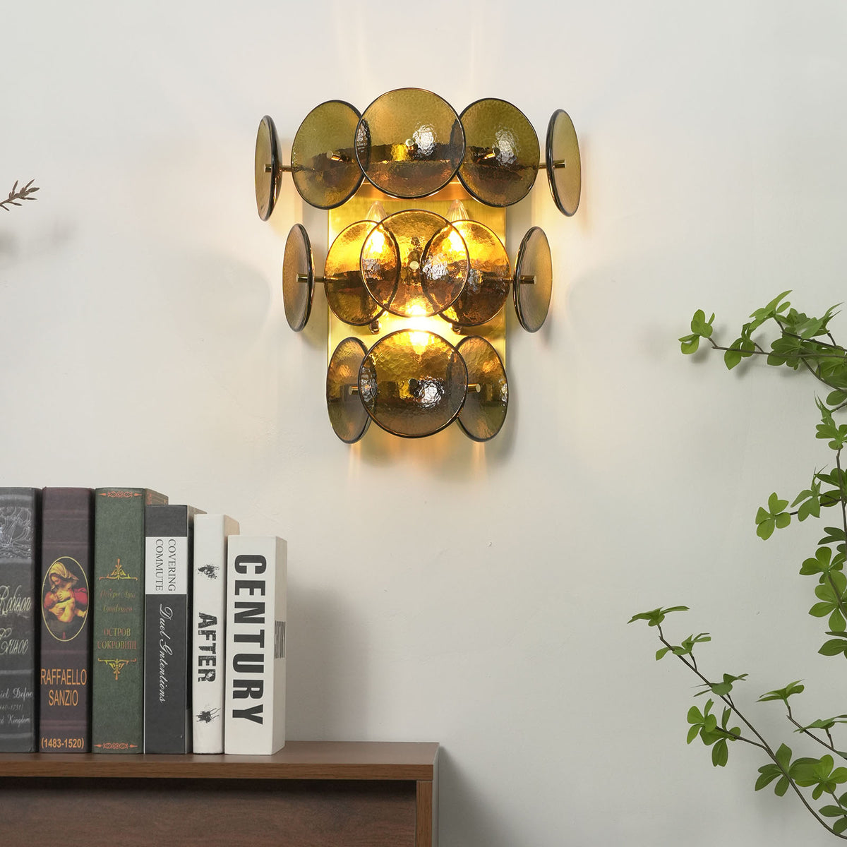 Solaris Disc Hammered Glass Wall Lamp - view 2 | Metavaya