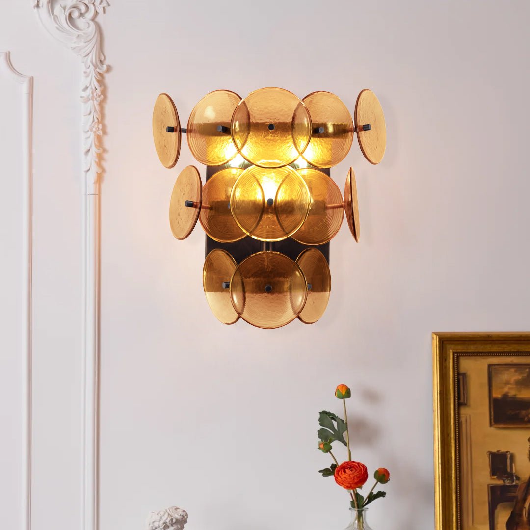 Solaris Disc Hammered Glass Wall Lamp - view 12 | Metavaya