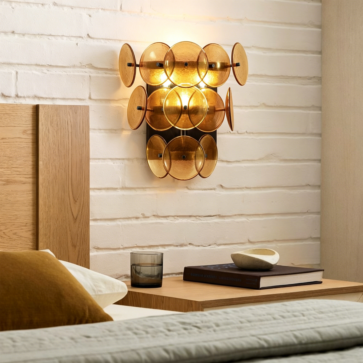 Solaris Disc Hammered Glass Wall Lamp - view 6 | Metavaya
