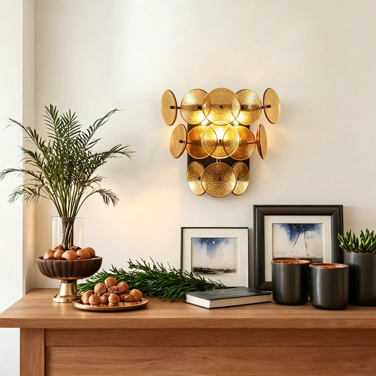 Solaris Disc Hammered Glass Wall Lamp - view 5 | Metavaya