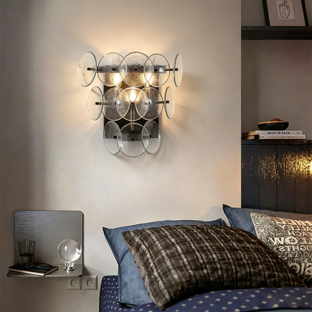 Solaris Disc Hammered Glass Wall Lamp - view 9 | Metavaya