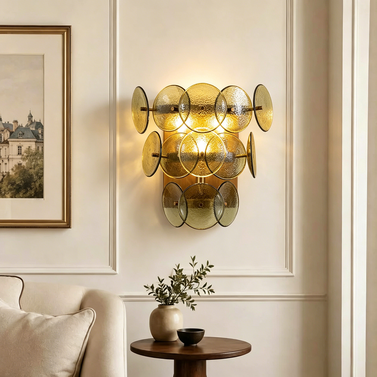 Solaris Disc Hammered Glass Wall Lamp - view 4 | Metavaya