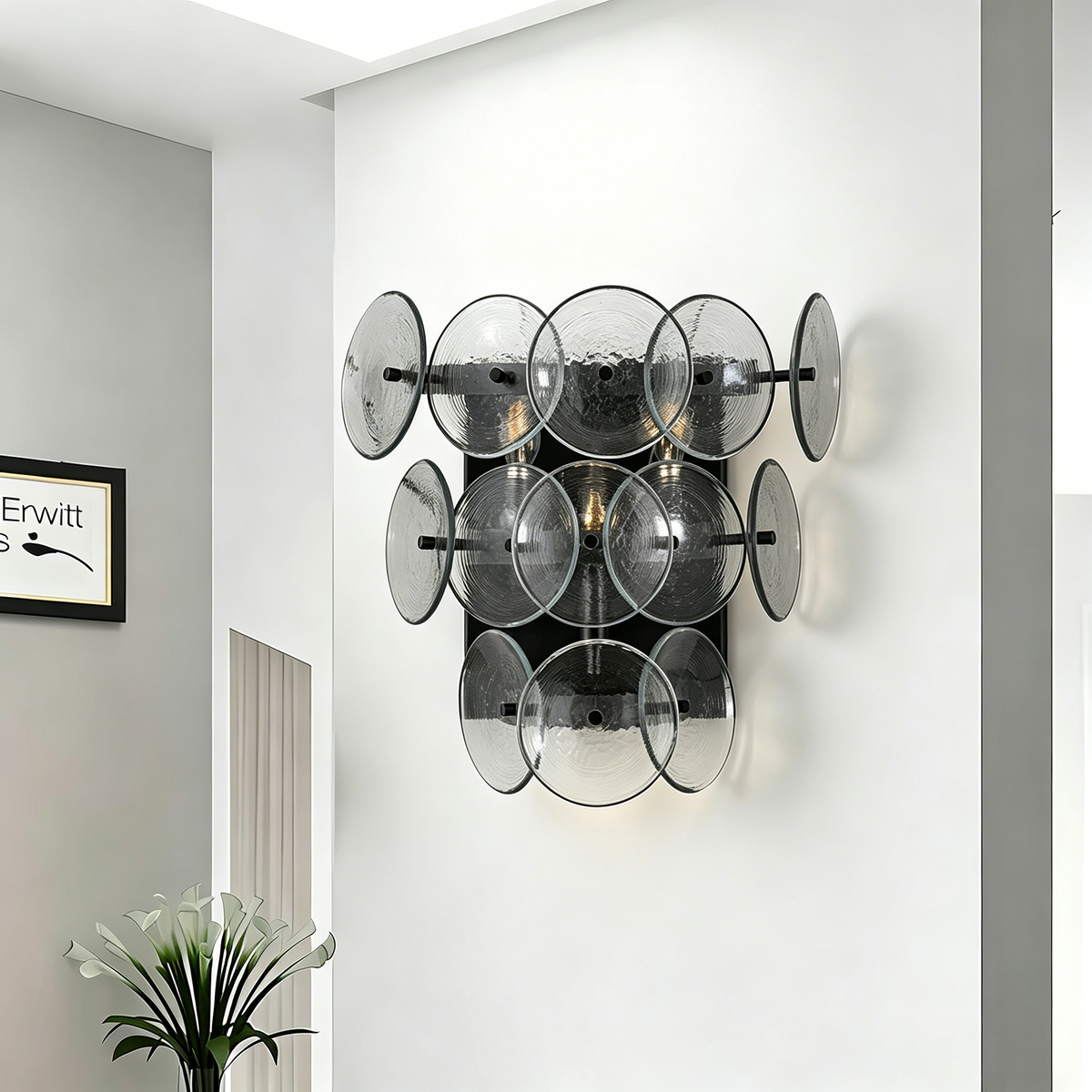 Solaris Disc Hammered Glass Wall Lamp - view 10 | Metavaya