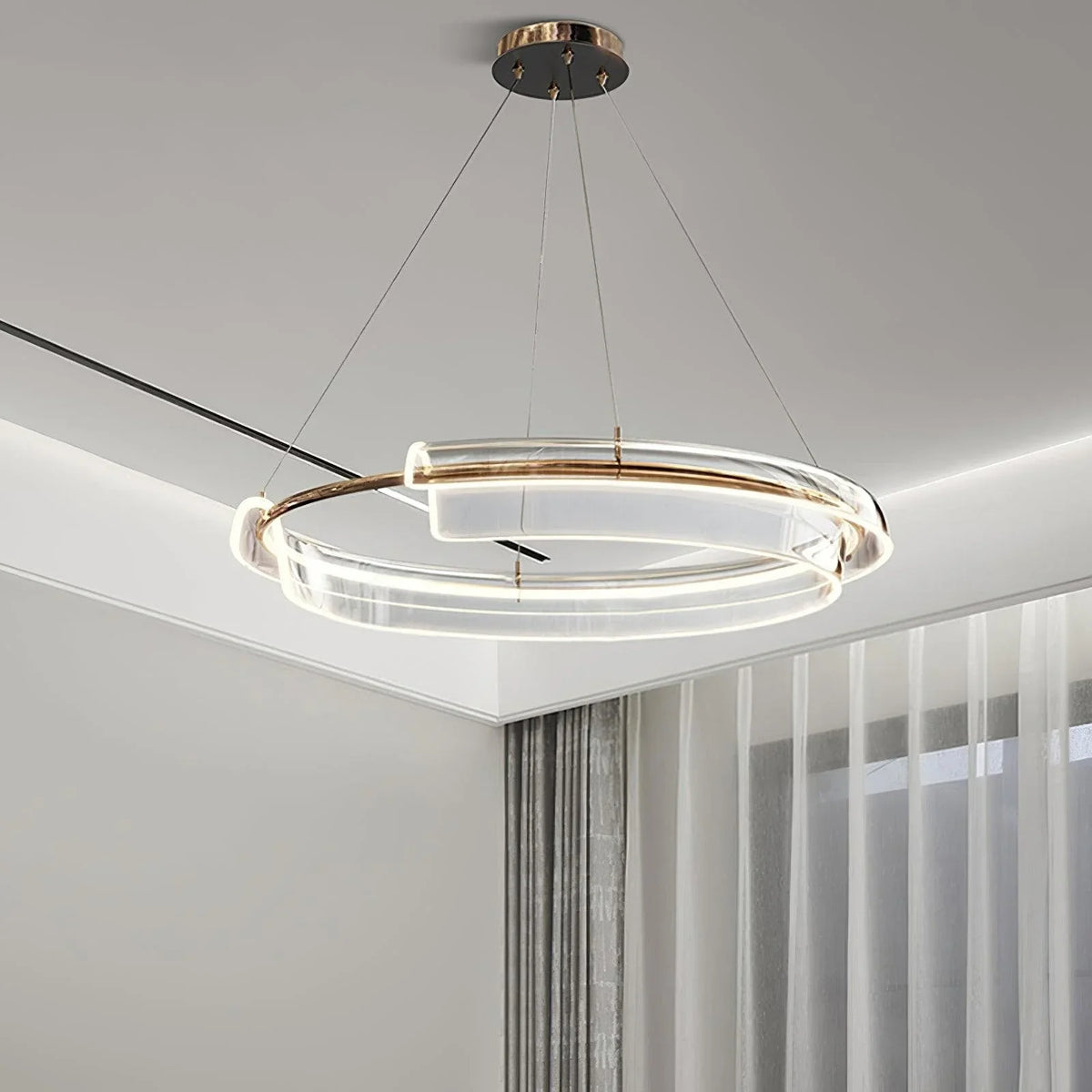 Metavaya Chandelier Dia 60cm x H 150cm / ∅ 23.6″ x H 59″ / Gold+Clear / Warm Light Solstice LED Chandelier 662668880280 M202403287-1 Solstice LED Chandelier- Buy online