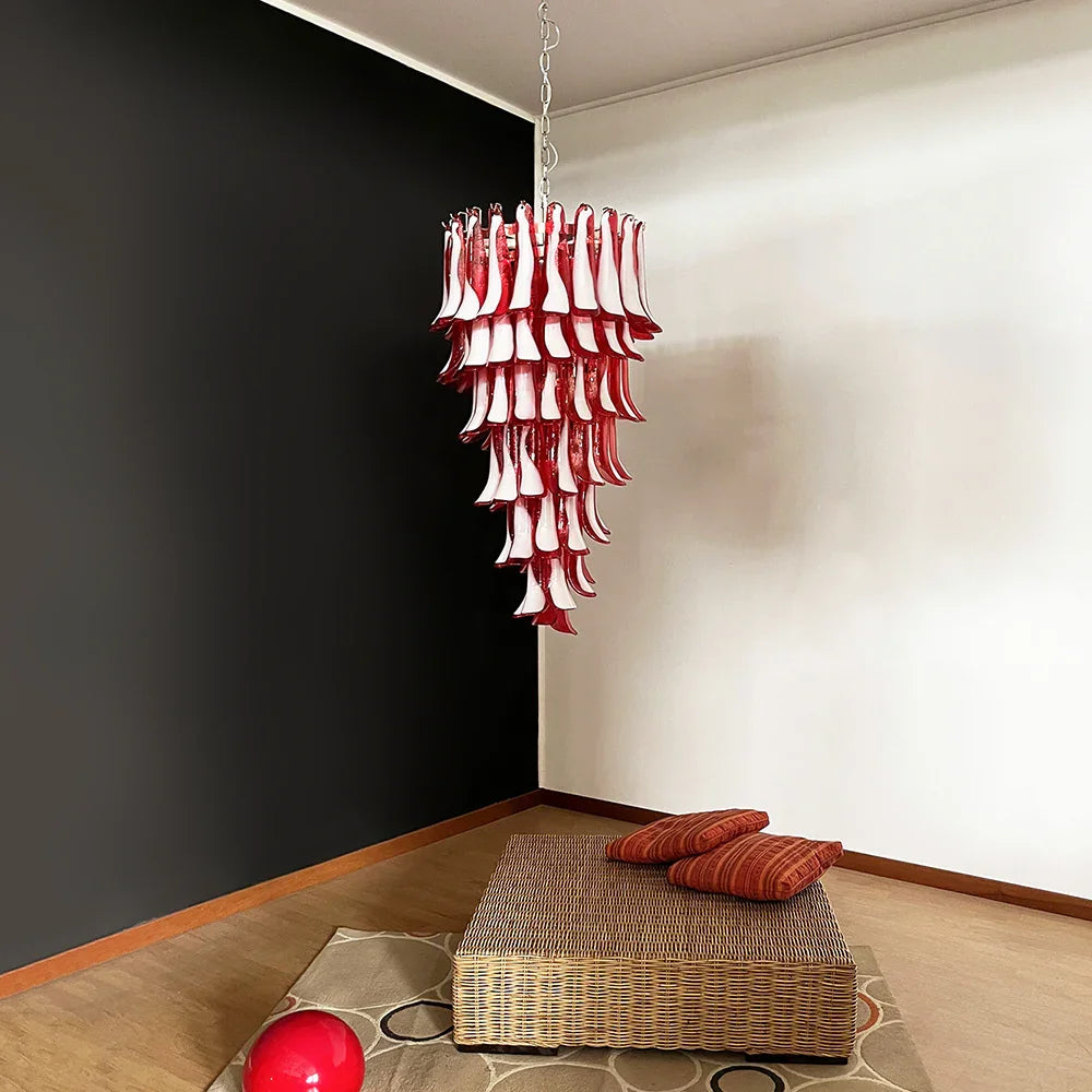 Spiral Red Glass Petals Chandelier - view 2 | Metavaya