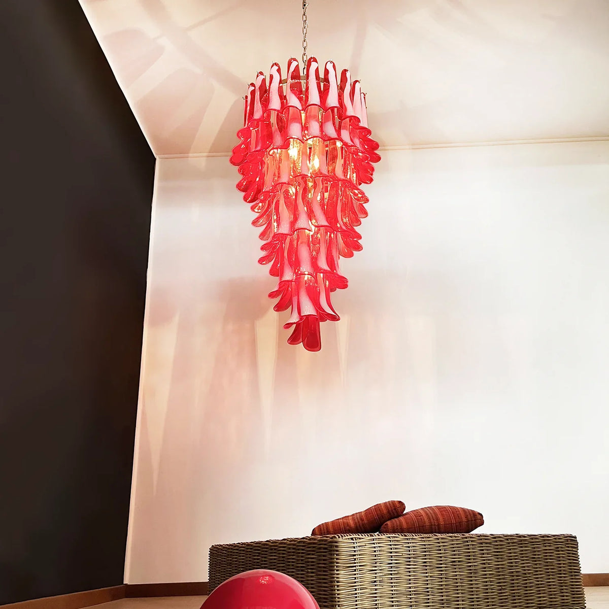 Spiral Red Glass Petals Chandelier - view 7 | Metavaya