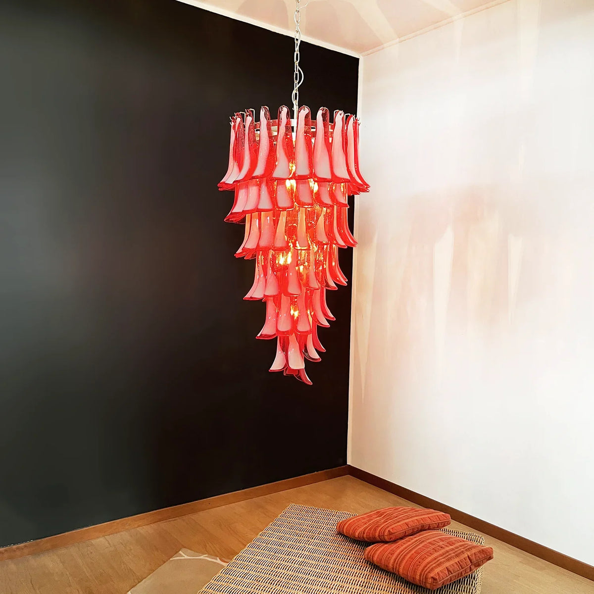Spiral Red Glass Petals Chandelier - view 3 | Metavaya