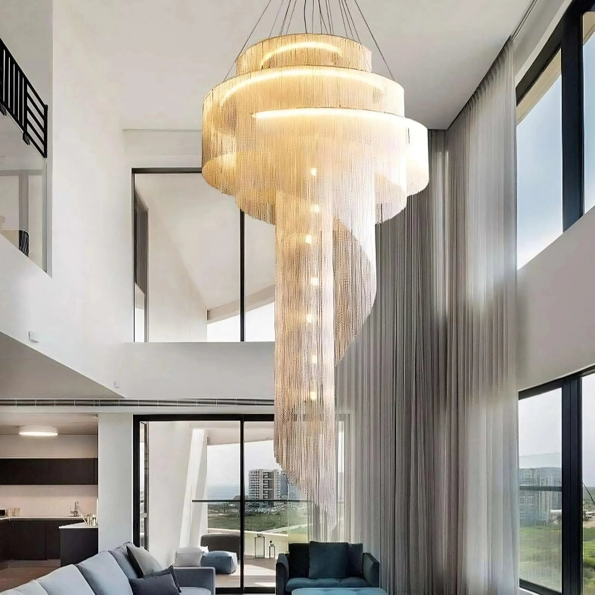 Metavaya Chandelier Dia 60cm x H 120cm / ∅ 23.6 x H 47.2" / Warm Light Spiral Tassel Chandelier 662668878706 M202403231-1 Spiral Tassel Chandelier- Buy online
