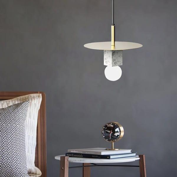 Metavaya Pendant lamp ∅ 11.8″ x H 9.8″ / Dia 30cm x H 25cm / Gold&White Marble Stone Square Pendant Lamp 6938617816230 M2023112304-1