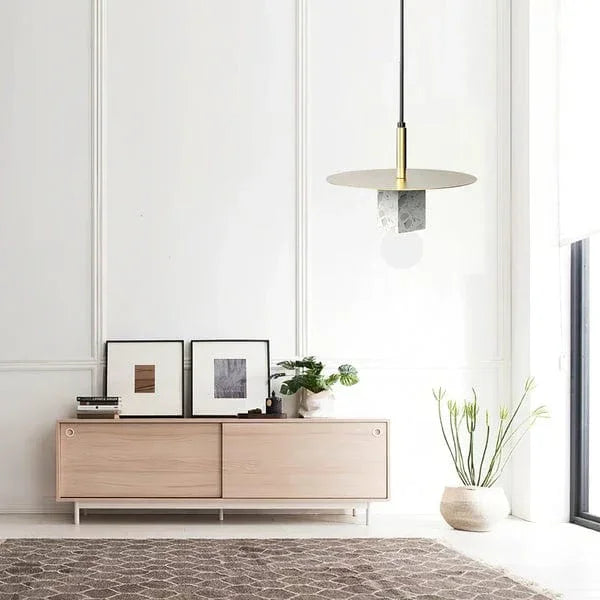 Metavaya Pendant lamp ∅ 11.8″ x H 9.8″ / Dia 30cm x H 25cm / Gold&White Marble Stone Square Pendant Lamp 6938617816230 M2023112304-1