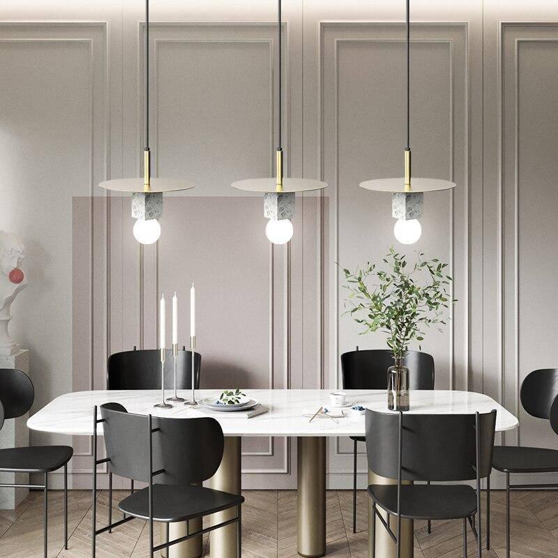Metavaya Pendant lamp ∅ 11.8″ x H 9.8″ / Dia 30cm x H 25cm / Gold&White Marble Stone Square Pendant Lamp 6938617816230 M2023112304-1