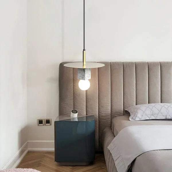 Metavaya Pendant lamp ∅ 11.8″ x H 9.8″ / Dia 30cm x H 25cm / Gold&White Marble Stone Square Pendant Lamp 6938617816230 M2023112304-1