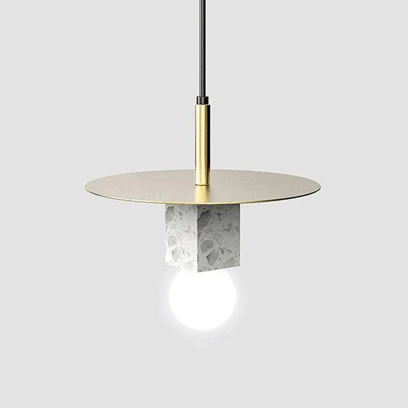 Metavaya Pendant lamp ∅ 11.8″ x H 9.8″ / Dia 30cm x H 25cm / Gold&White Marble Stone Square Pendant Lamp 6938617816230 M2023112304-1