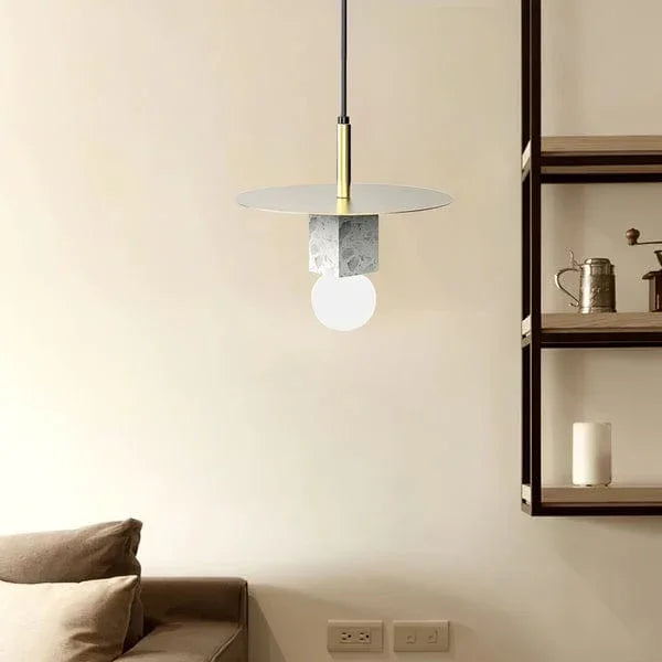 Metavaya Pendant lamp ∅ 11.8″ x H 9.8″ / Dia 30cm x H 25cm / Gold&White Marble Stone Square Pendant Lamp 6938617816230 M2023112304-1