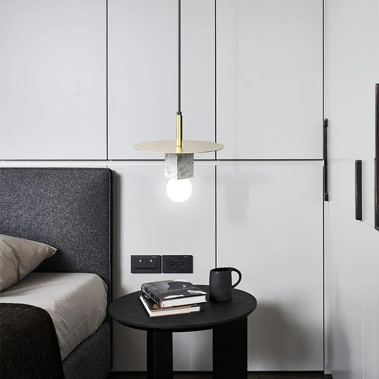 Metavaya Pendant lamp ∅ 11.8″ x H 9.8″ / Dia 30cm x H 25cm / Gold&White Marble Stone Square Pendant Lamp 6938617816230 M2023112304-1