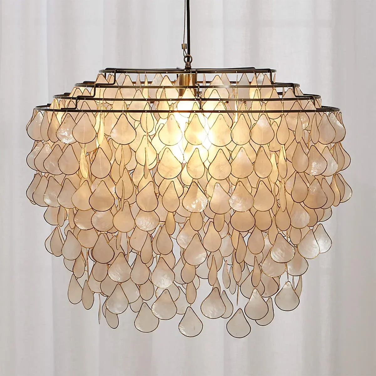 Metavaya Chandelier 60cm x H 70 cm / copper Teardrop Capiz Chandelier 6938617781835 M2023092410-1