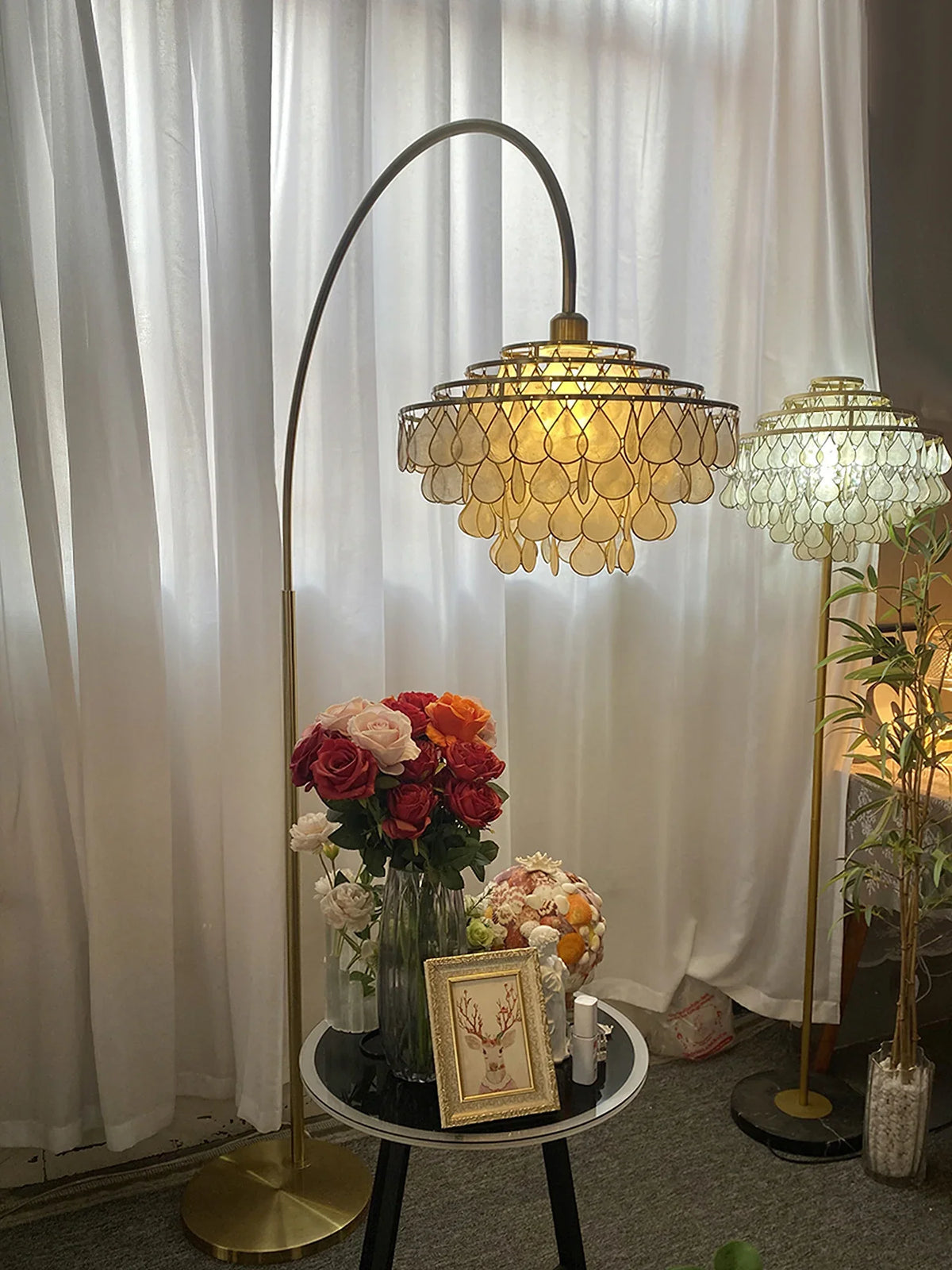 Teardrops Capiz Arc Floor Lamp - view 33 | Metavaya