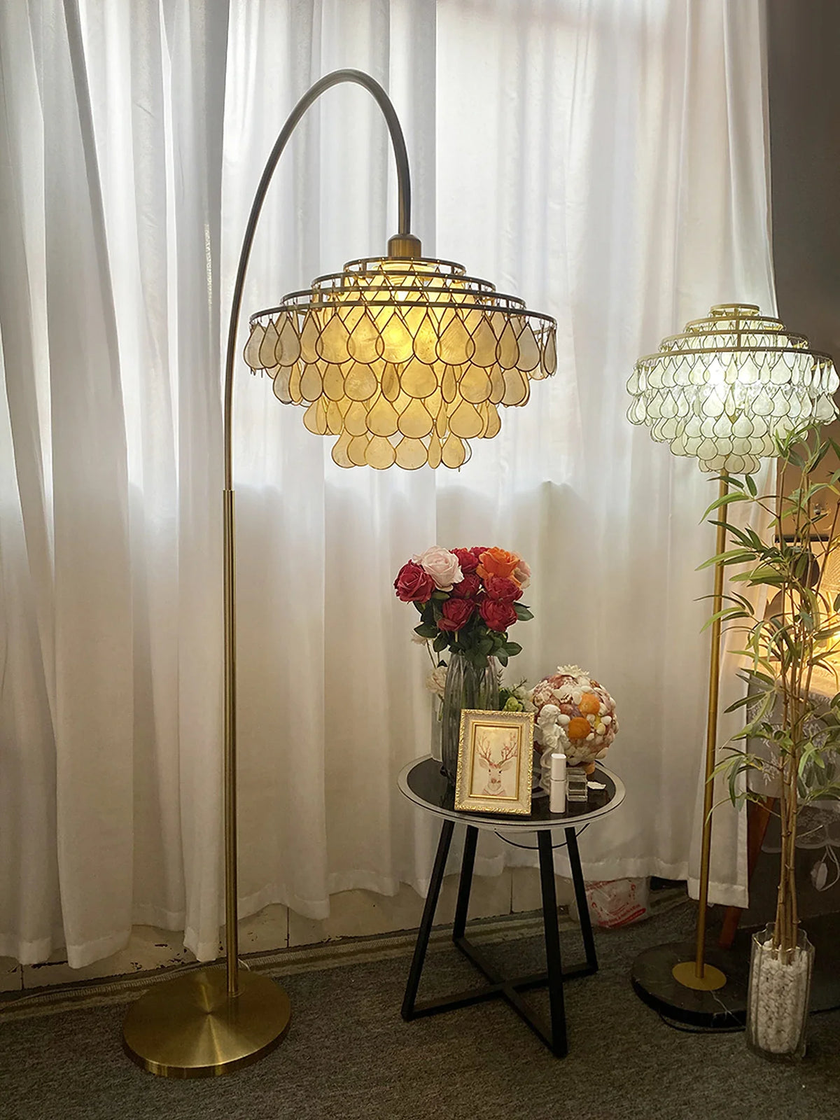 Teardrops Capiz Arc Floor Lamp - view 36 | Metavaya