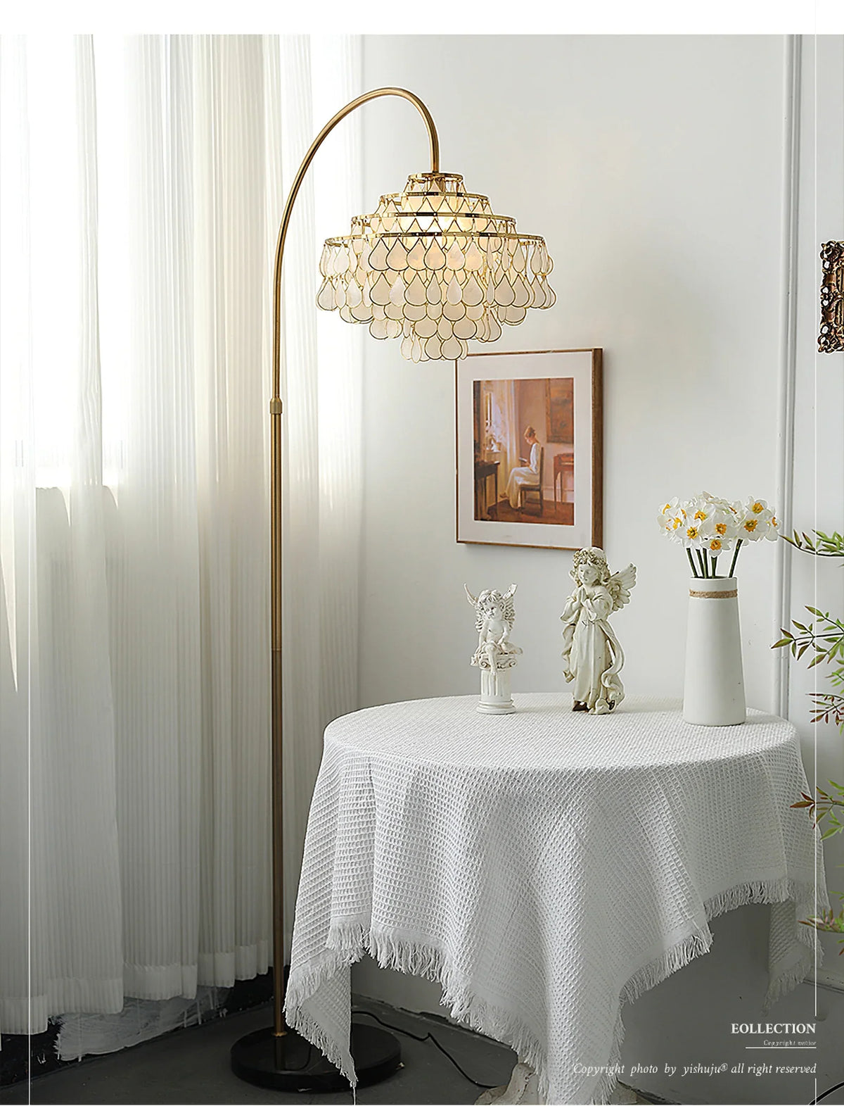 Teardrops Capiz Arc Floor Lamp - view 39 | Metavaya