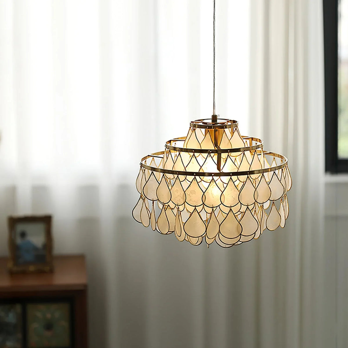 Teardrops Capiz Chandelier - view 4 | Metavaya