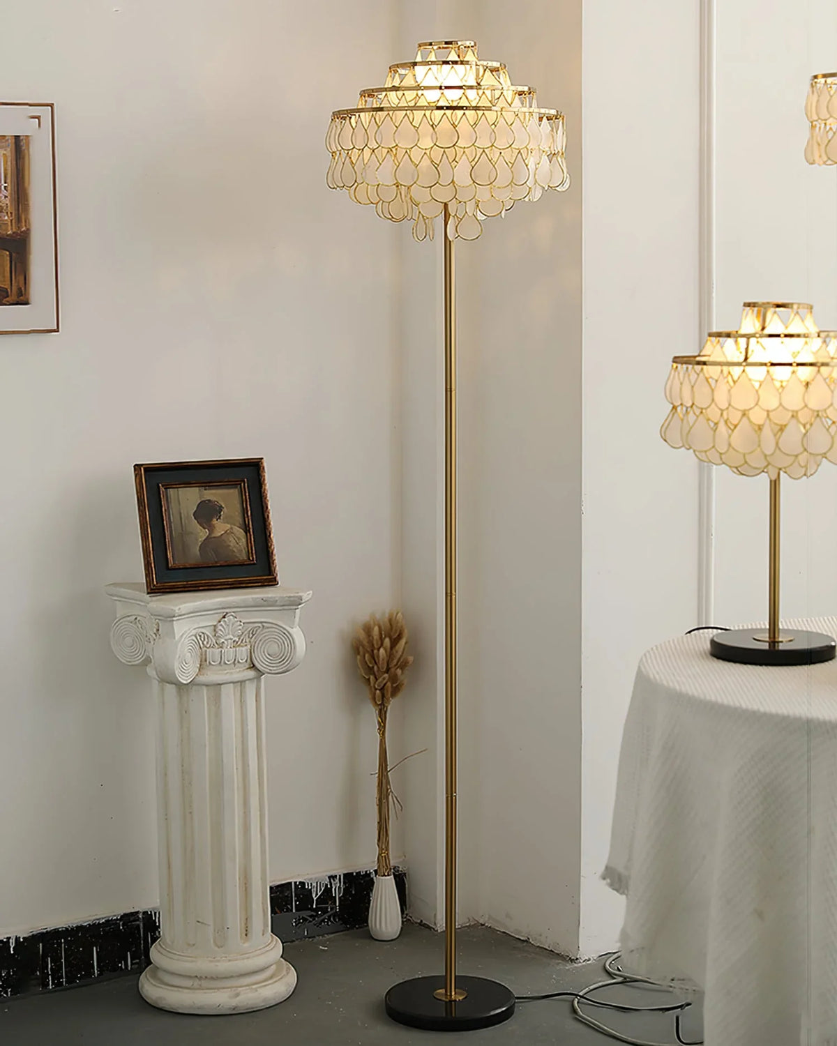 Teardrops Capiz Floor Lamp - view 2 | Metavaya