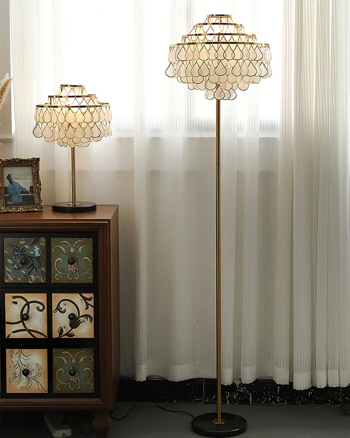 Teardrops Capiz Floor Lamp - view 3 | Metavaya