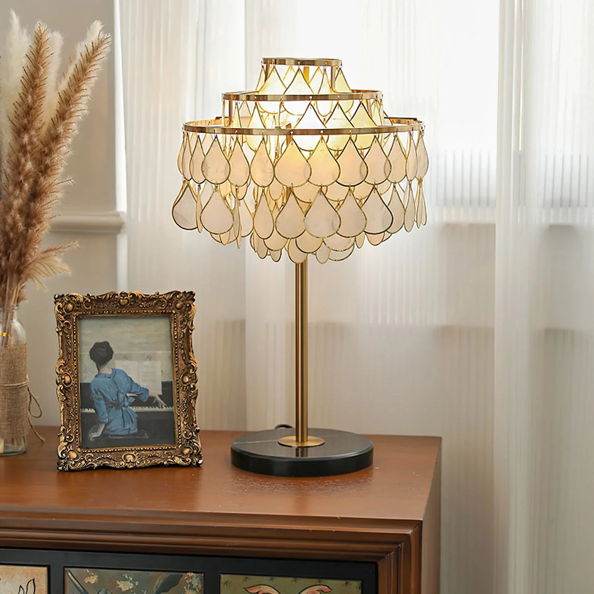 Teardrops Capiz Table Lamp - view 2 | Metavaya