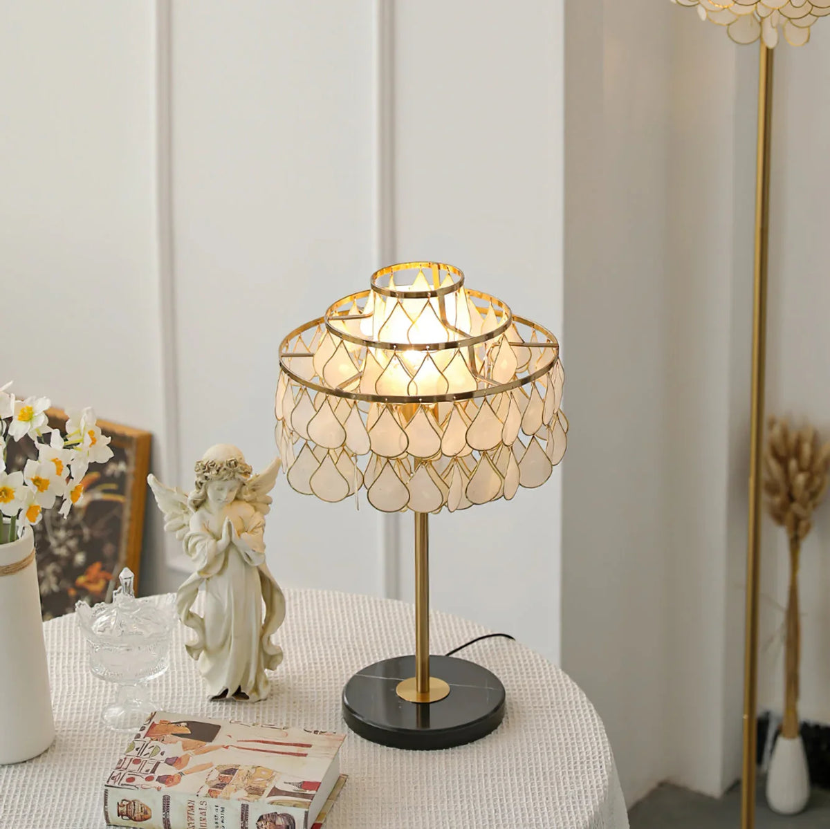 Teardrops Capiz Table Lamp - view 7 | Metavaya