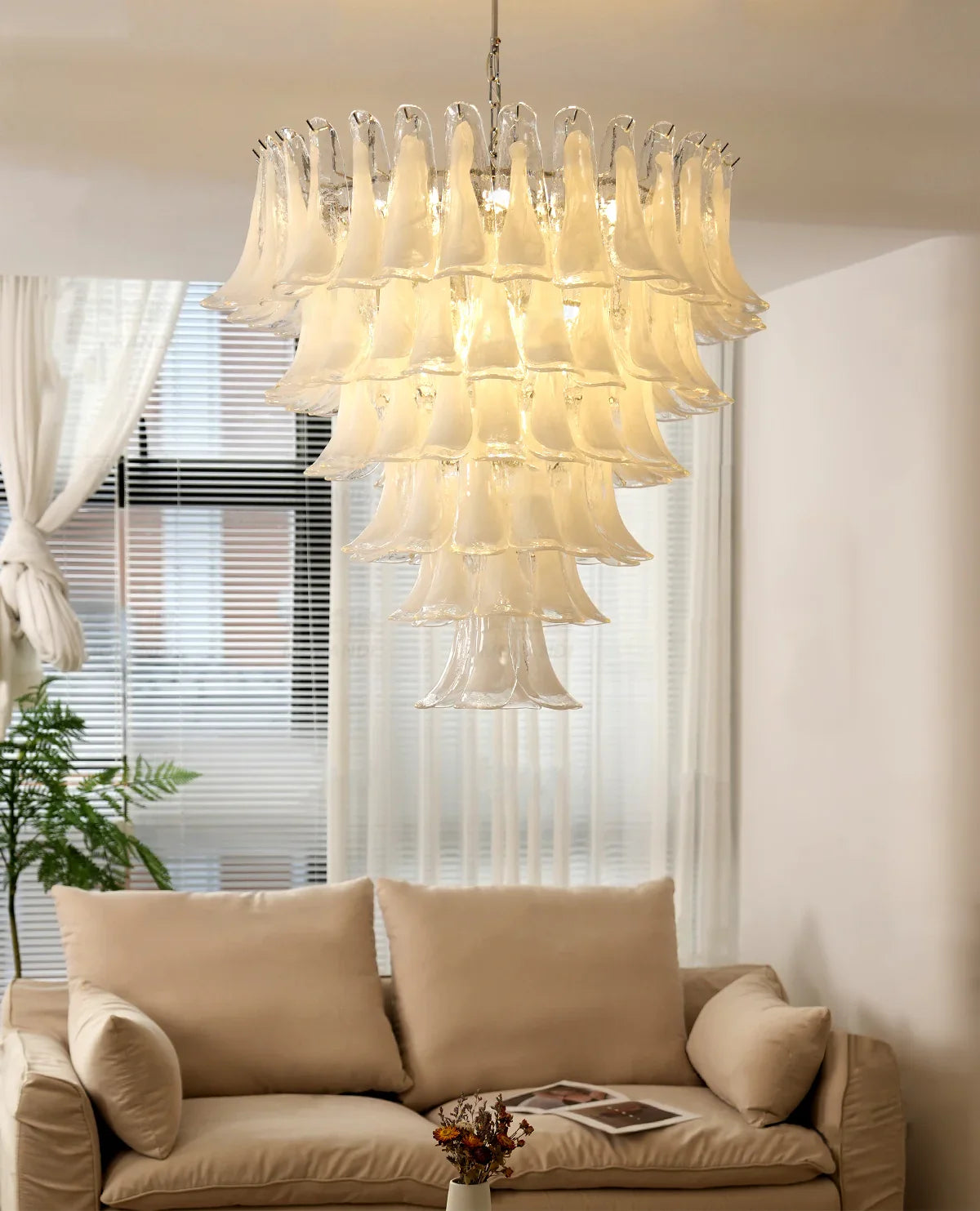 Transparent White Petals Chandelier - view 12 | Metavaya