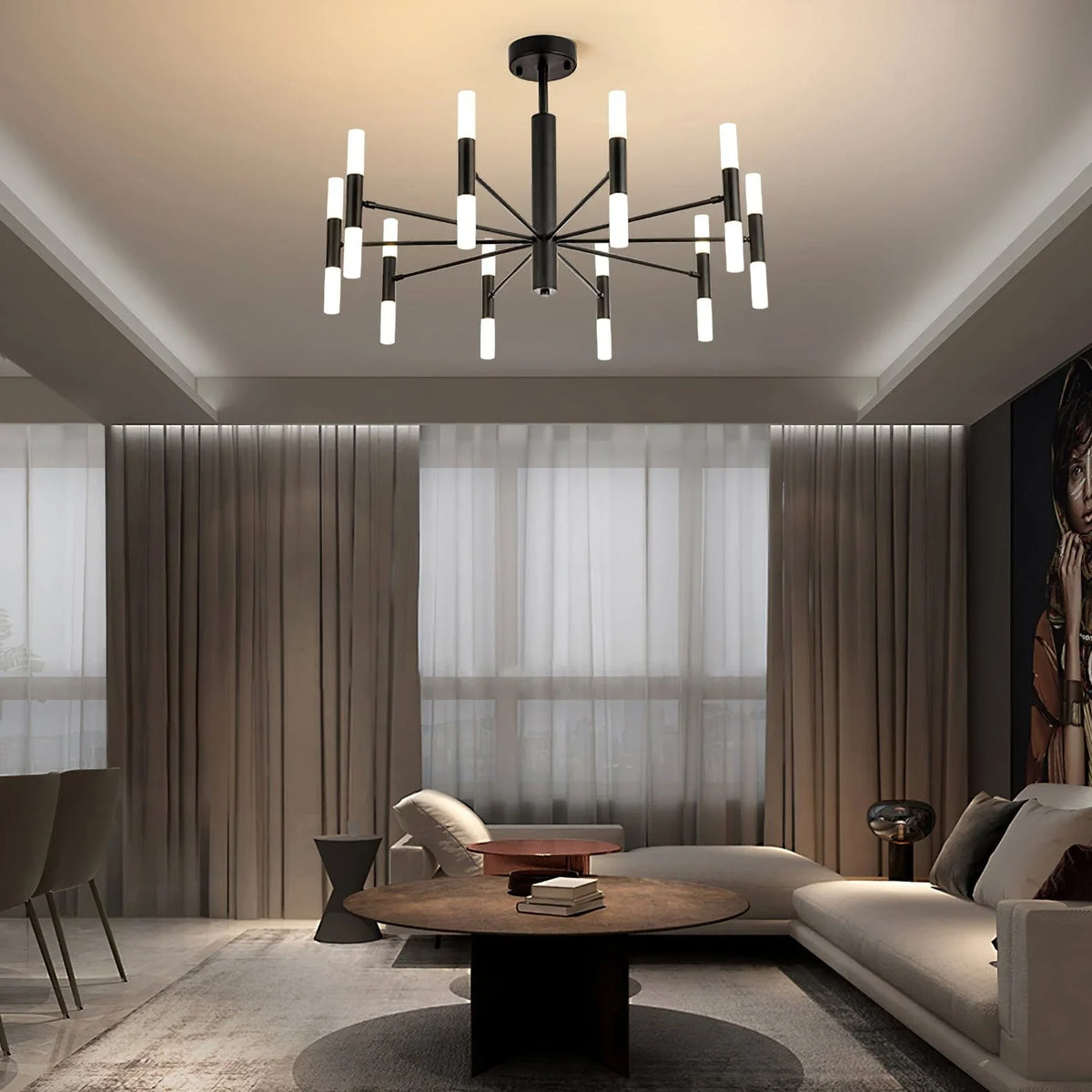 Metavaya Chandelier 20Heads ∅ 69cm x H 35cm / ∅ 27.2″ x H 13.8″ / Black & White Tube Chandelier 662668848358 M2023122707-2 Tube Chandelier | Discount Sale