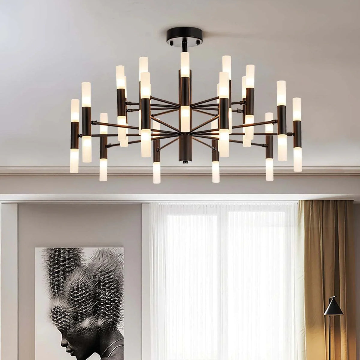 Metavaya Chandelier 40Heads ∅ 100cm x H 45cm / ∅ 39.4″ x H 17.7″ / Black & White Tube Chandelier 662668848396 M2023122707-6 Tube Chandelier | Discount Sale
