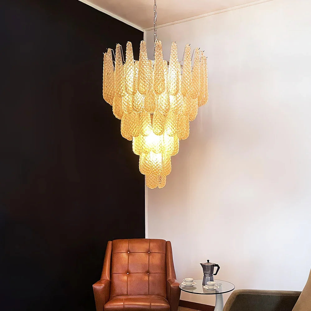 Vintage Amber Glass Petals Chandelier - view 2 | Metavaya