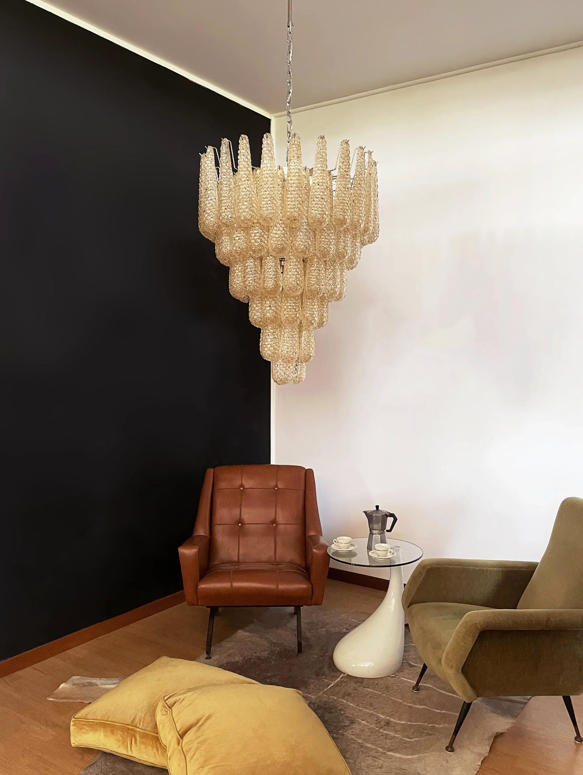 Vintage Amber Glass Petals Chandelier - view 8 | Metavaya