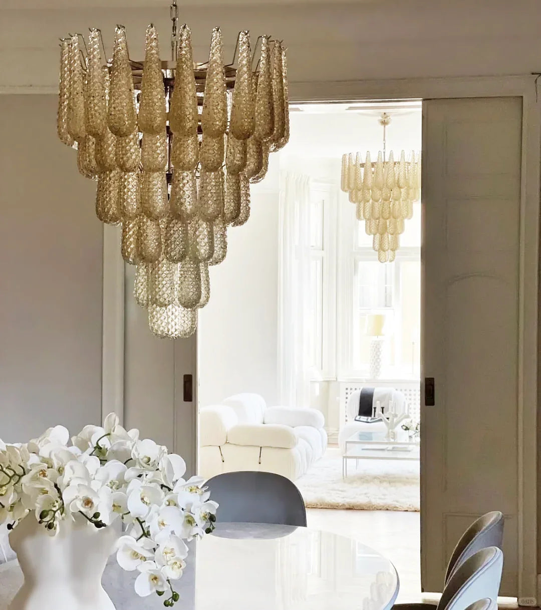 Vintage Amber Glass Petals Chandelier - view 5 | Metavaya