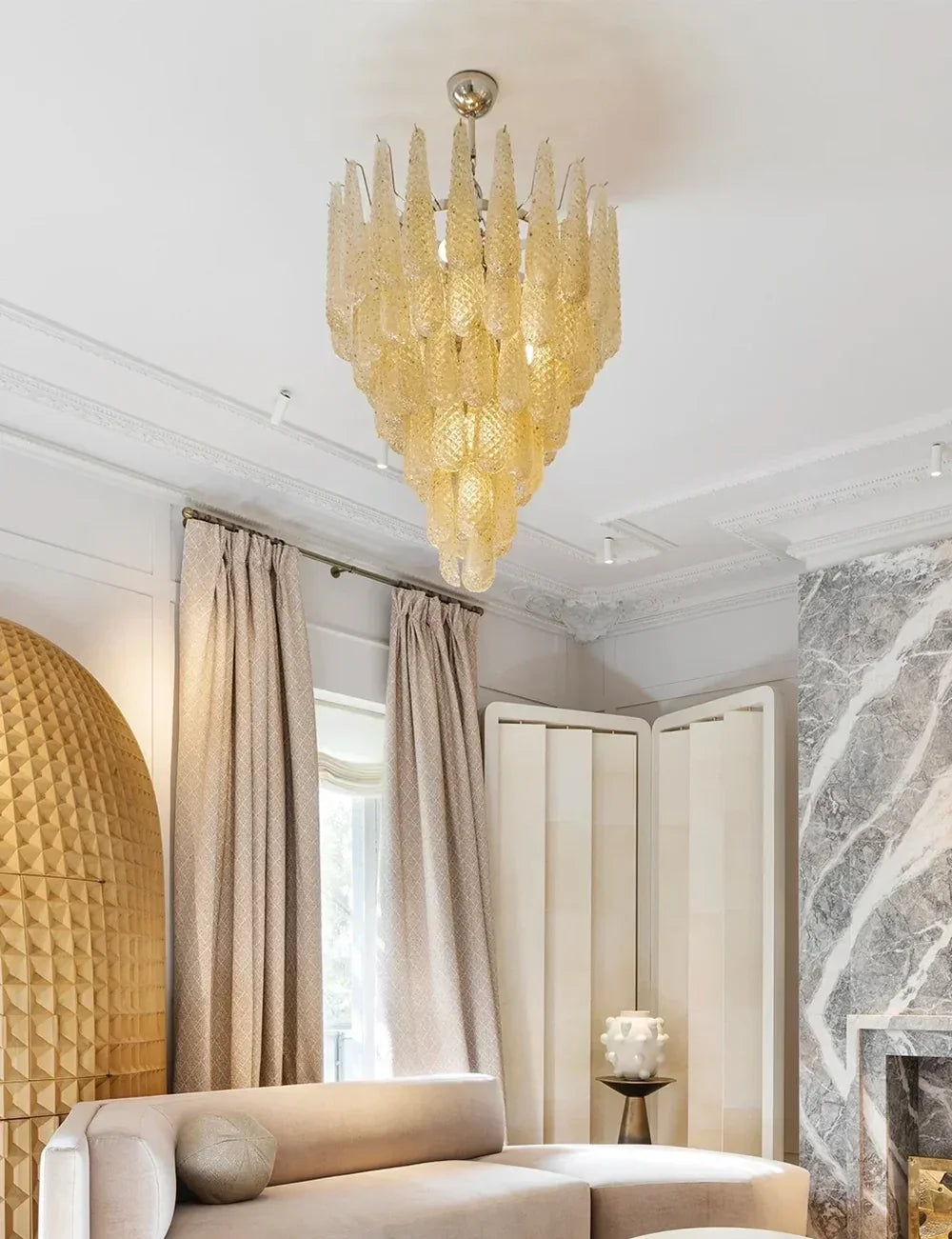 Vintage Amber Glass Petals Chandelier - view 6 | Metavaya