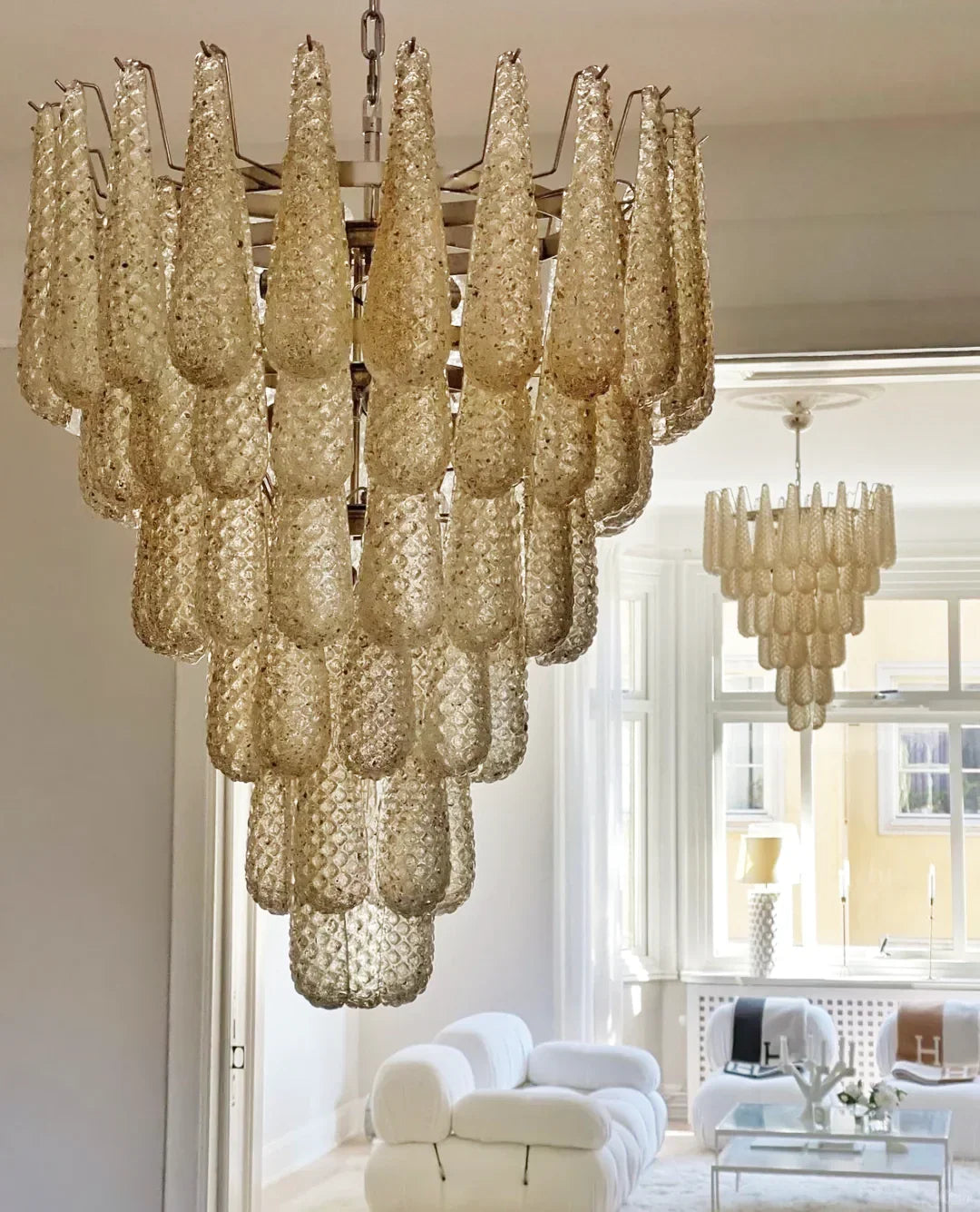 Vintage Amber Glass Petals Chandelier - view 10 | Metavaya