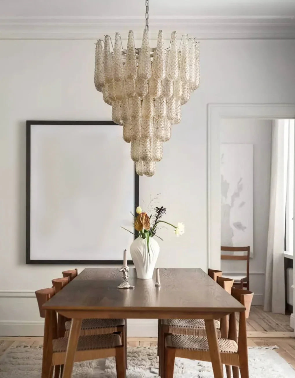 Vintage Amber Glass Petals Chandelier - view 4 | Metavaya